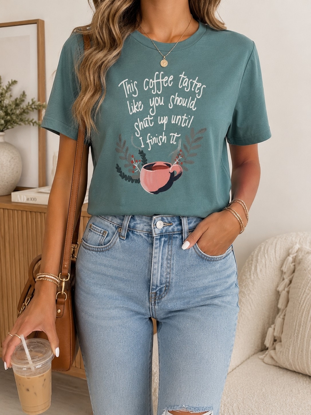 Graphic Coffee Tee - Teal Women’s T-Shirt